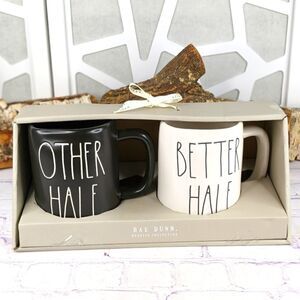 Rae Dunn BETTER HALF & OTHER HALF Ceramic Mugs - Set of 2 NIB